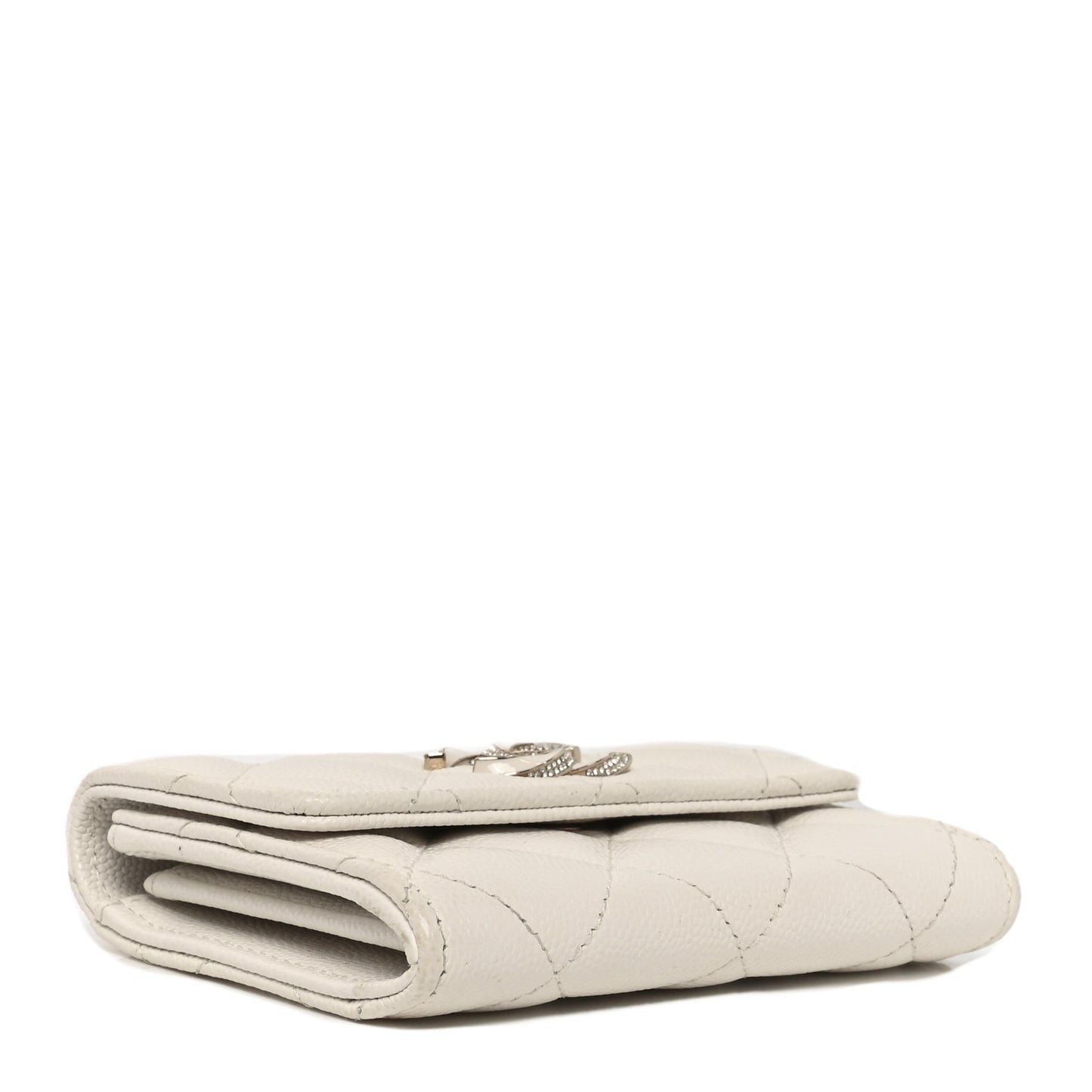 Caviar Quilted Crystal Enamel CC Flap Card Holder White