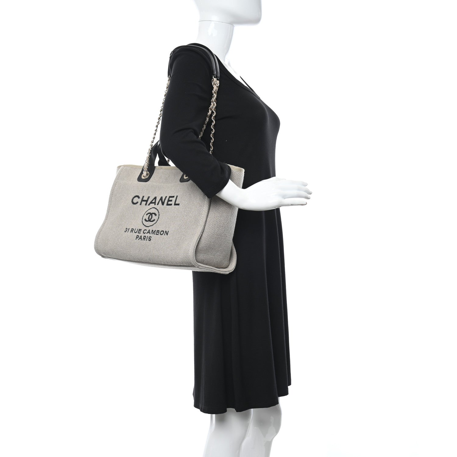 Chanel Mixed Fibers Small Deauville Tote Beige Black 2 of 11