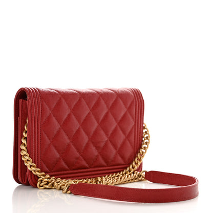 Chanel Caviar Quilted Boy Wallet On Chain WOC Red 2 of 13