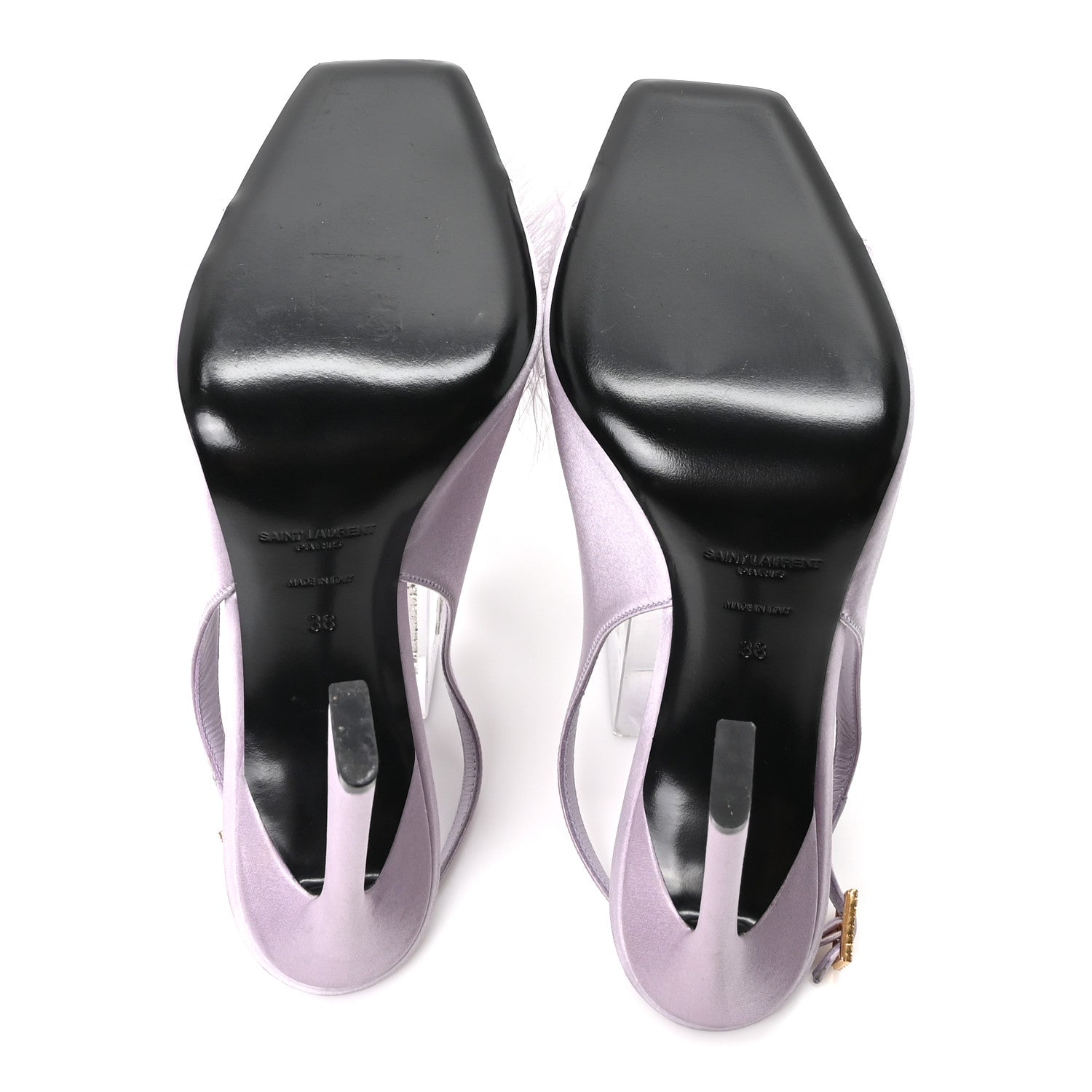 Saint Laurent Crepe Satin Blanco Feathered Sandals 38 Poly Grey 6 of 11
