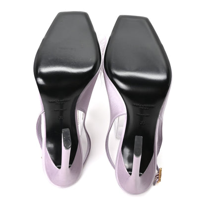 Saint Laurent Crepe Satin Blanco Feathered Sandals 38 Poly Grey 6 of 11