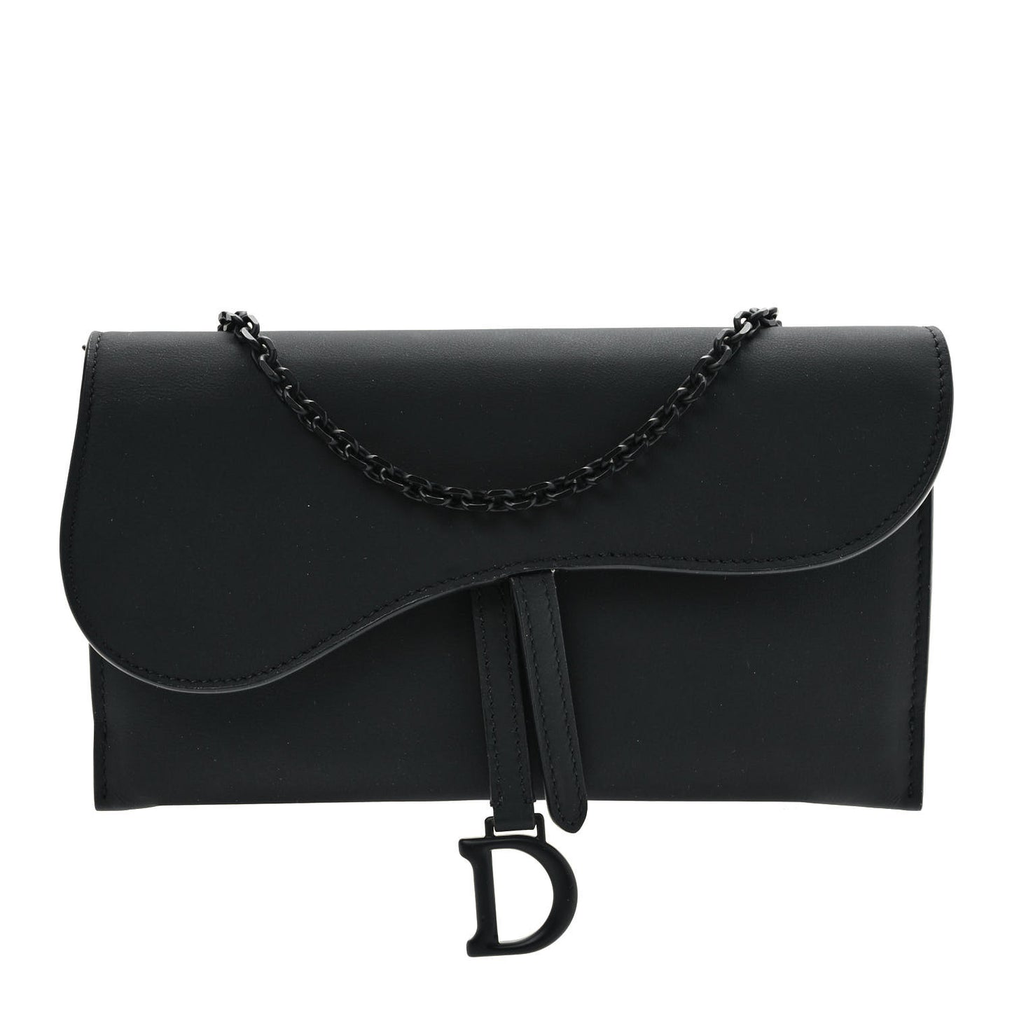Ultra Matte Calfskin Saddle Chain Wallet Pouch Black