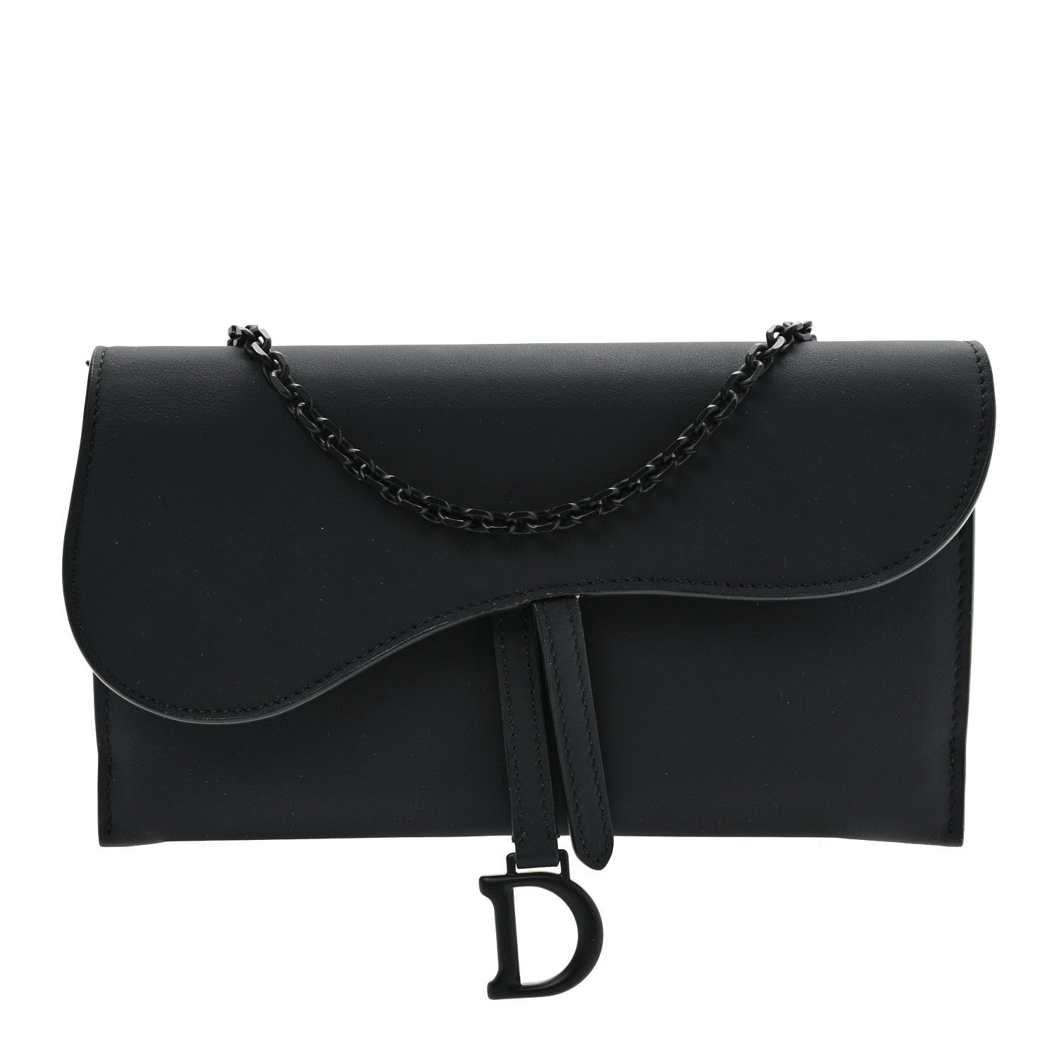 Christian Dior Ultra Matte Calfskin Saddle Chain Wallet Pouch Black 1 of 11