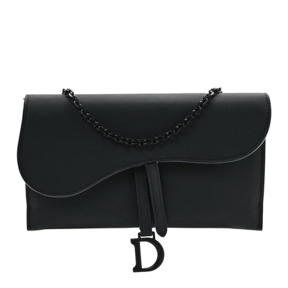 Christian Dior Ultra Matte Calfskin Saddle Chain Wallet Pouch Black 1 of 11