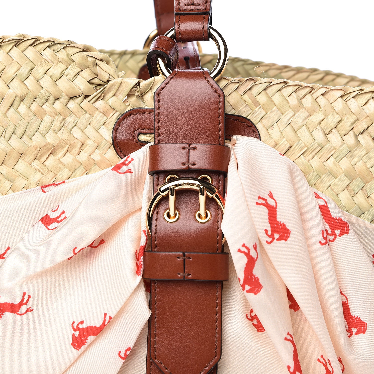 Chloe Smooth Calfskin Raffia Little Horses Medium Panier Basket White Red 10 of 12