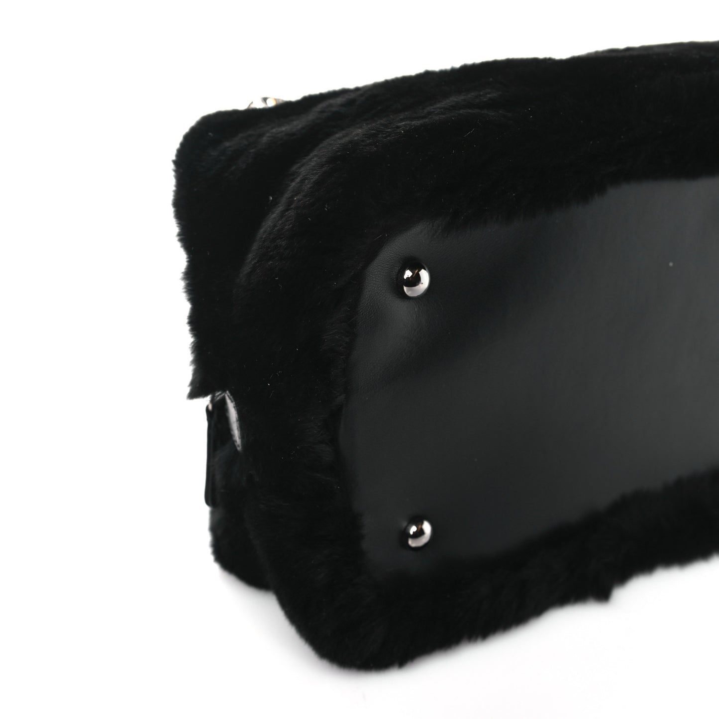 Rabbit Fur Baguette Crystal CC Bag Black
