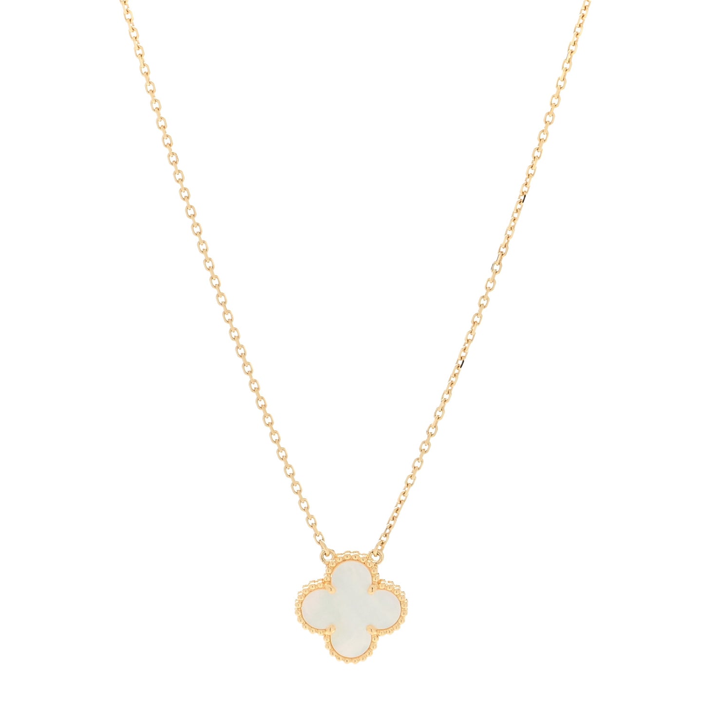 18K Yellow Gold Mother of Pearl Vintage Alhambra Pendant Necklace