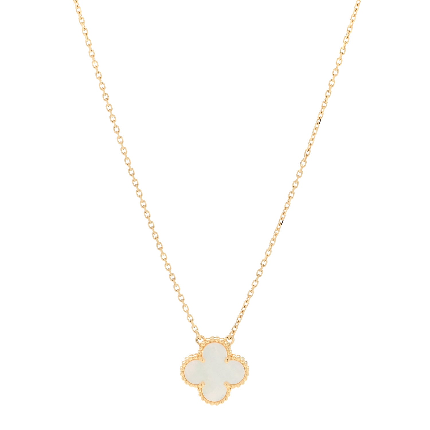 Van Cleef & Arpels 18K Yellow Gold Mother of Pearl Vintage Alhambra Pendant Necklace 1 of 3