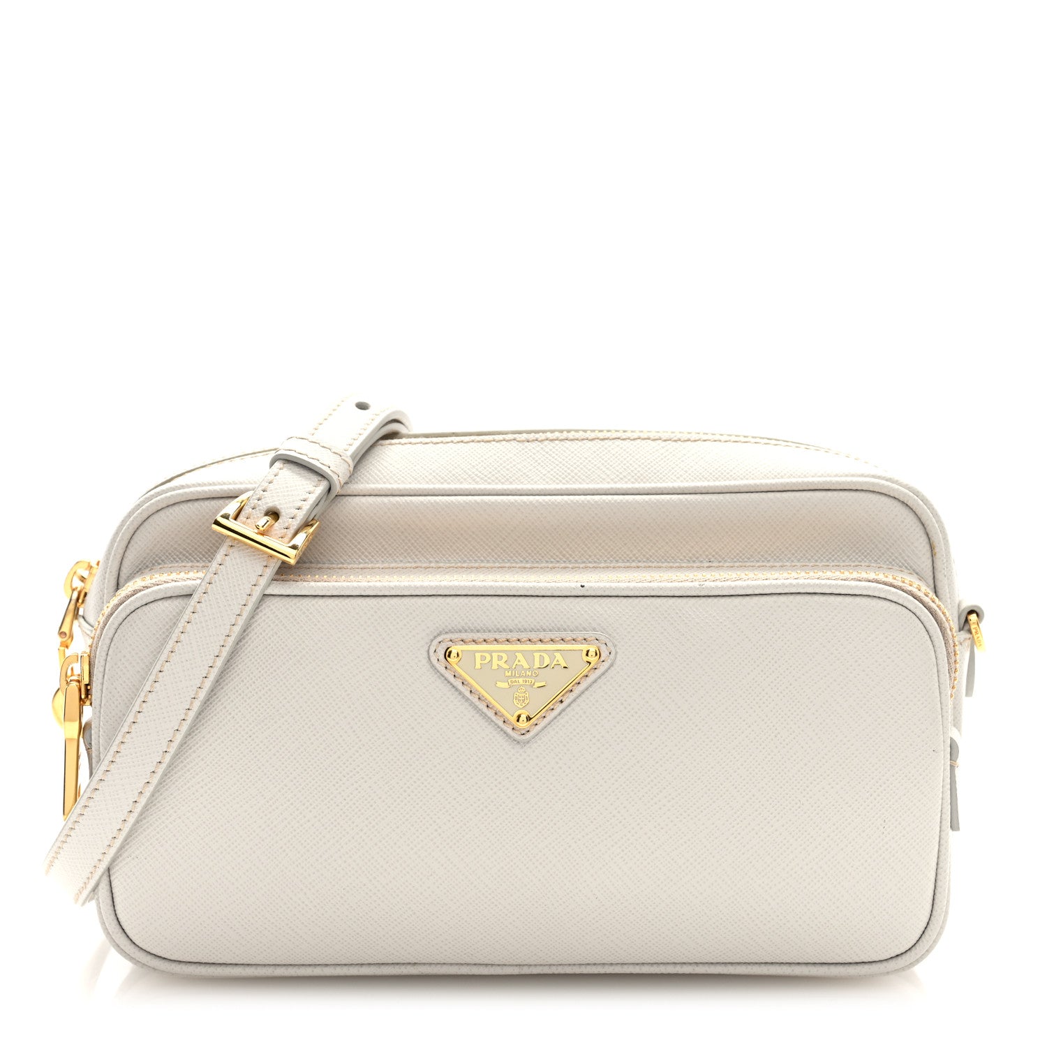 Prada Saffiano Lux Double Zip Crossbody Bag Talco 1 of 10