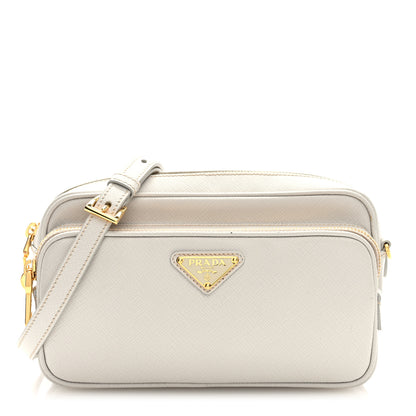 Prada Saffiano Lux Double Zip Crossbody Bag Talco 1 of 10