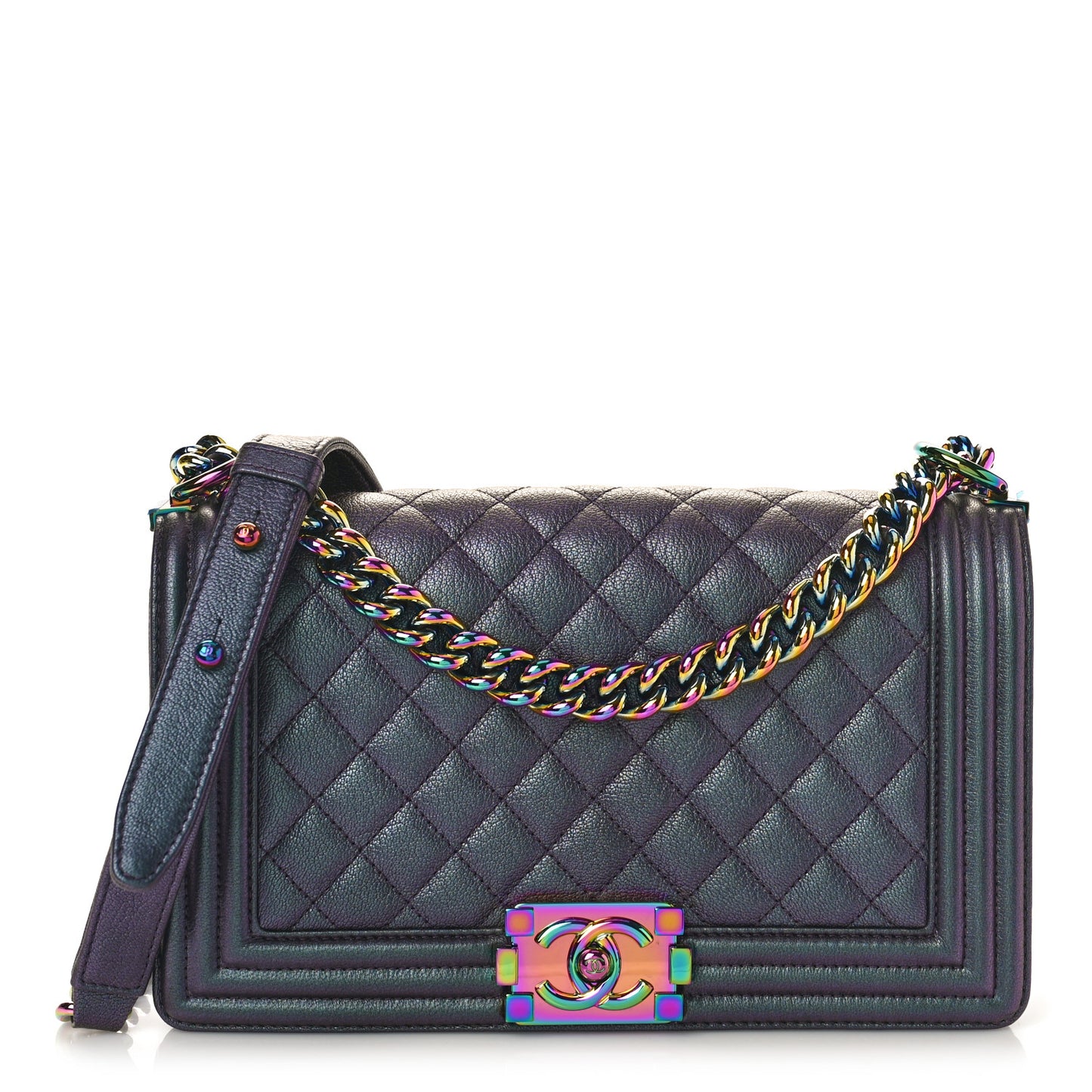 Iridescent Goatskin Quilted Medium Boy Flap Purple