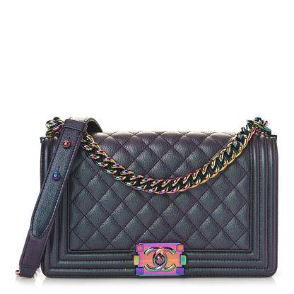 Chanel Iridescent Goatskin Quilted Medium Boy Flap Purple 1 of 9