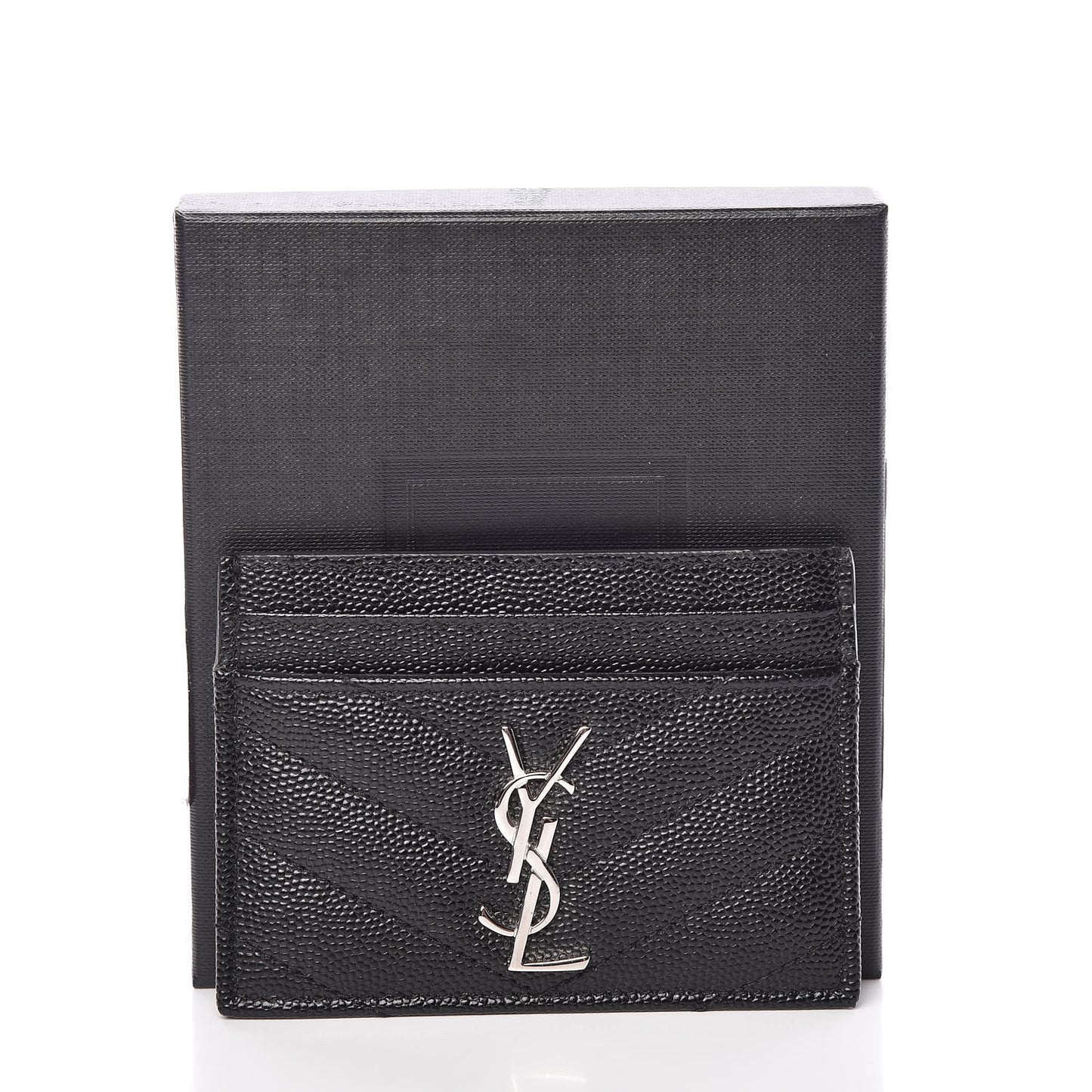Grain De Poudre Matelasse Chevron Monogram Credit Card Case Black