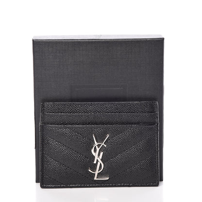 Saint Laurent Grain De Poudre Matelasse Chevron Monogram Credit Card Case Black 9 of 9
