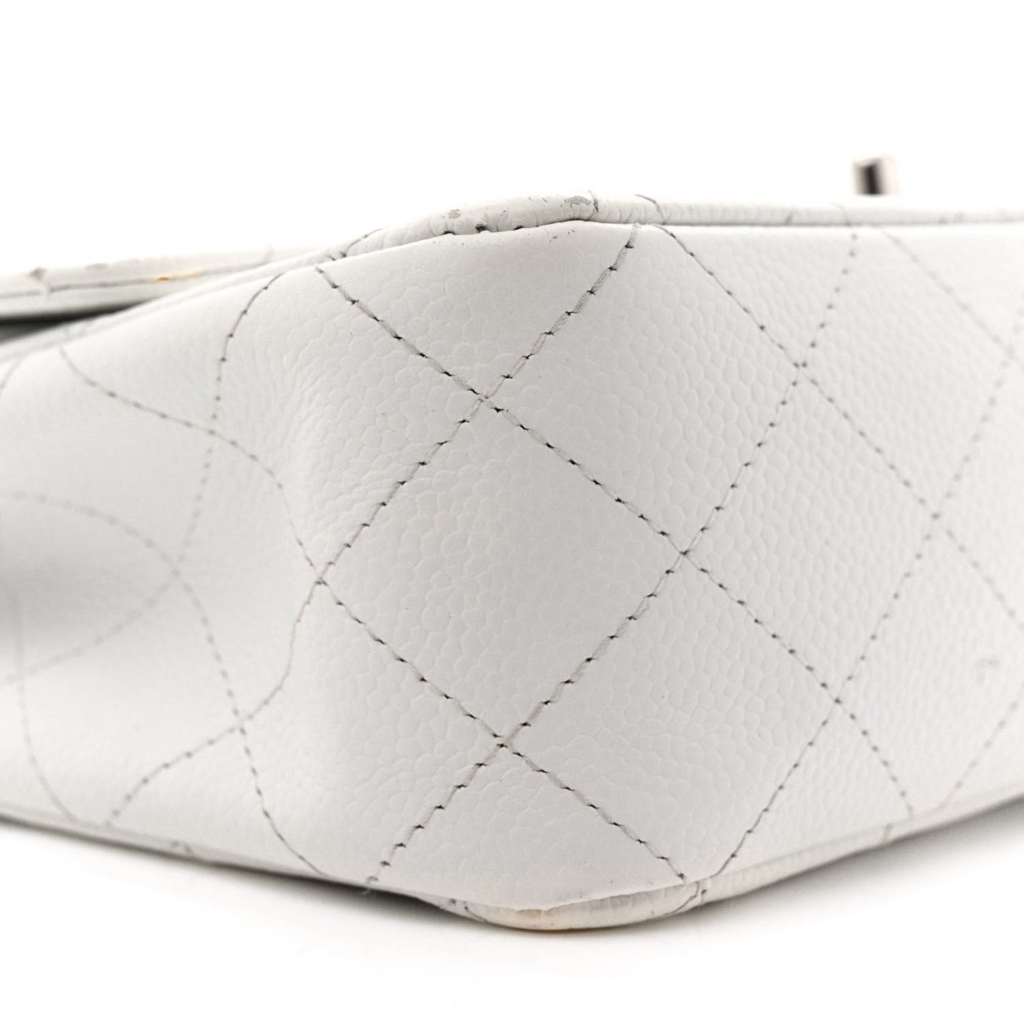 Caviar Quilted Medium Double Flap Bijoux Chain White