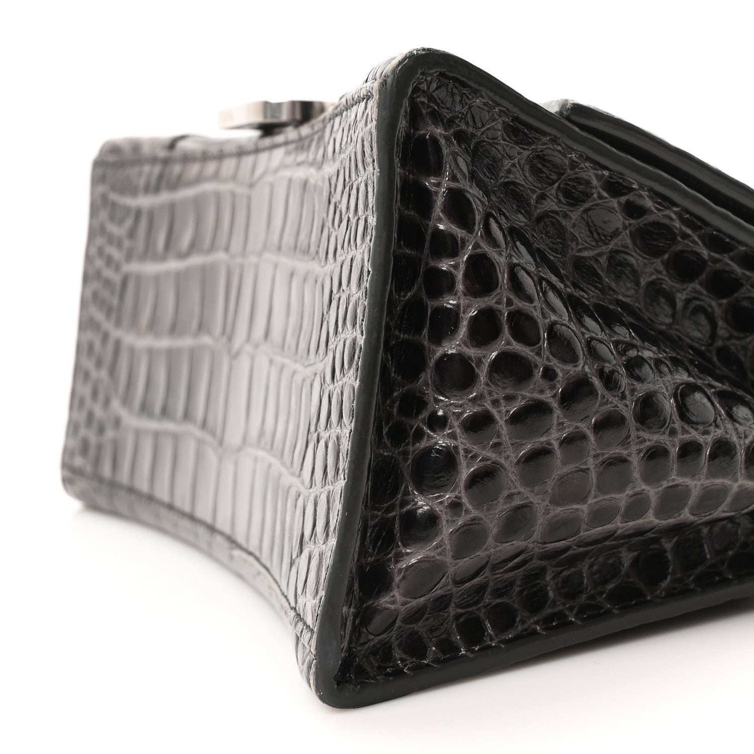 Balenciaga Shiny Calfskin Crocodile Embossed Small Hourglass Top Handle Bag Dark Grey 9 of 9