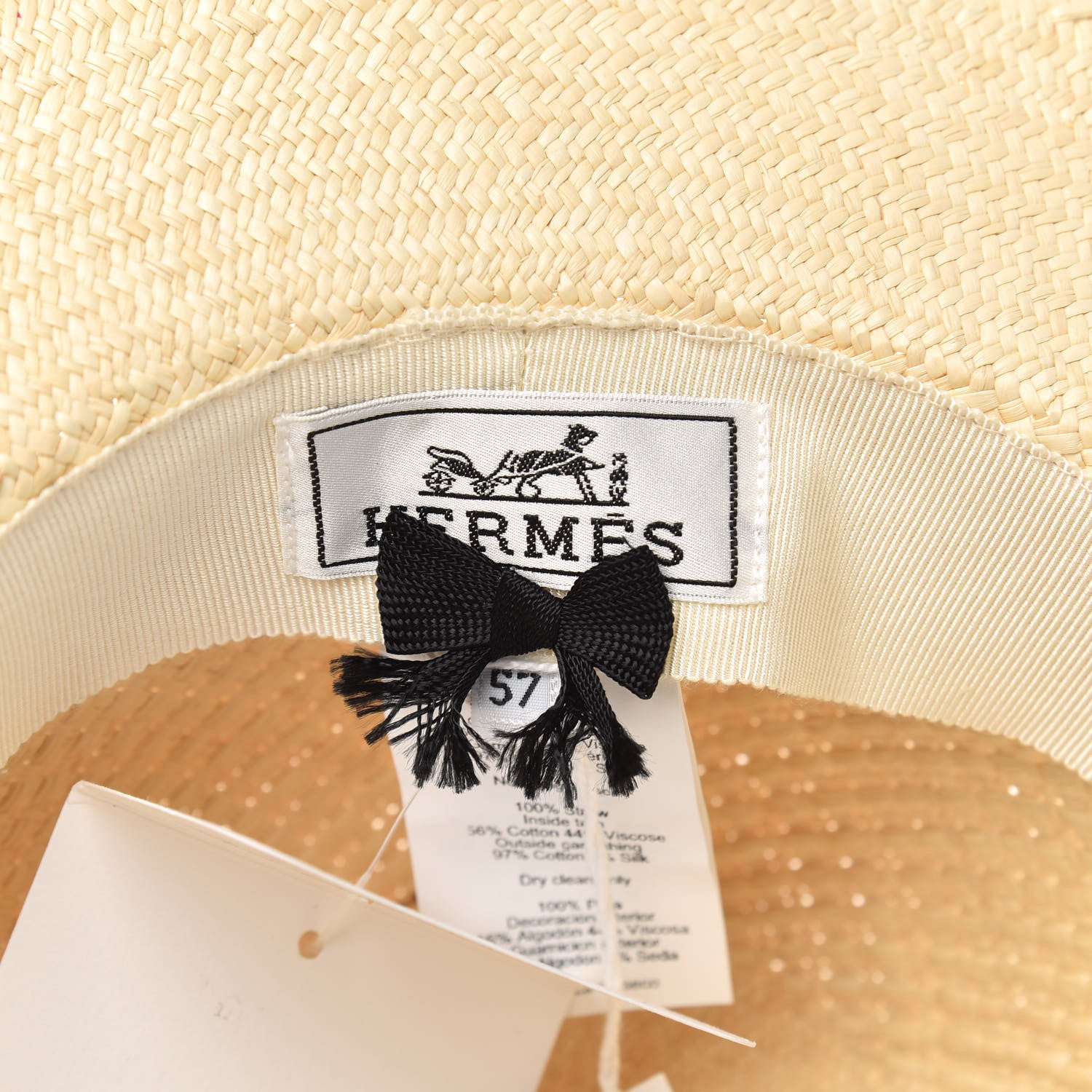 Hermes Straw Brides De Gala Panama Hat 57 Naturel Ecru Black 3 of 4