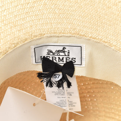 Hermes Straw Brides De Gala Panama Hat 57 Naturel Ecru Black 3 of 4