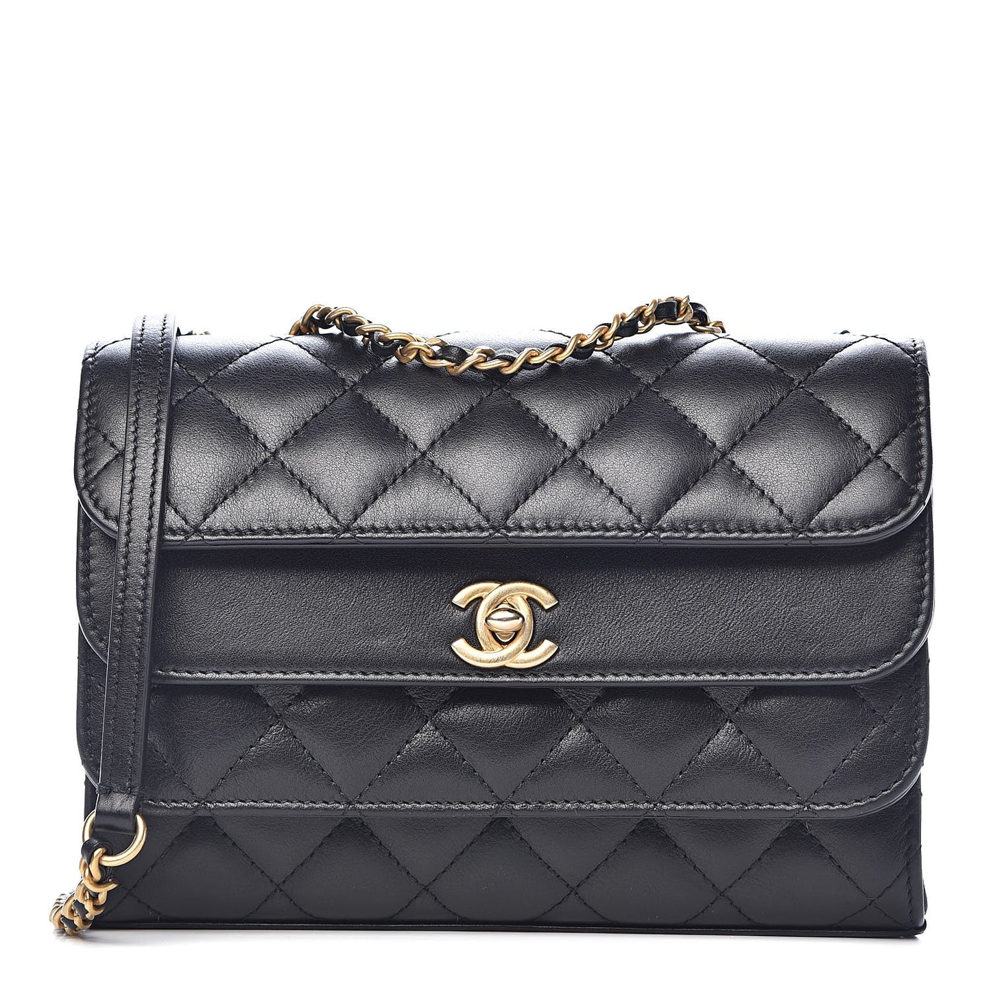 Calfskin Quilted Triple Flap Black