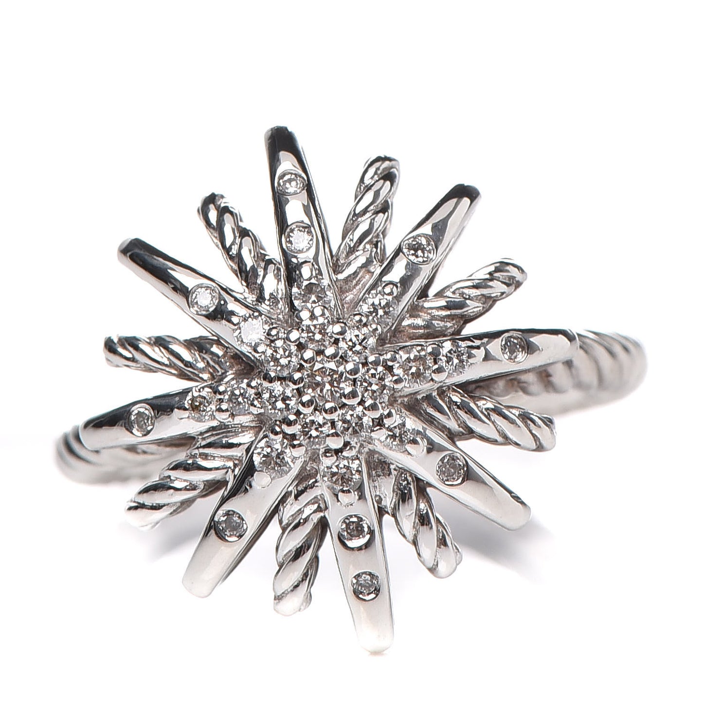 Sterling Silver Diamond 17mm Starburst Ring 49 5