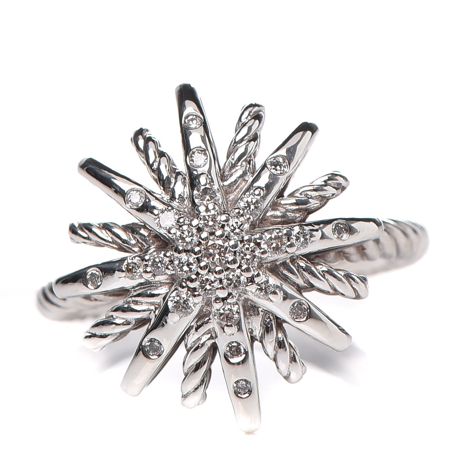 David Yurman Sterling Silver Diamond 17mm Starburst Ring 49 5 1 of 5