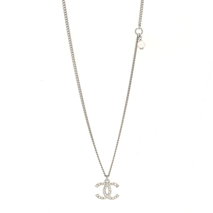 Chanel Crystal Pearl CC Pendant Necklace Silver 1 of 5