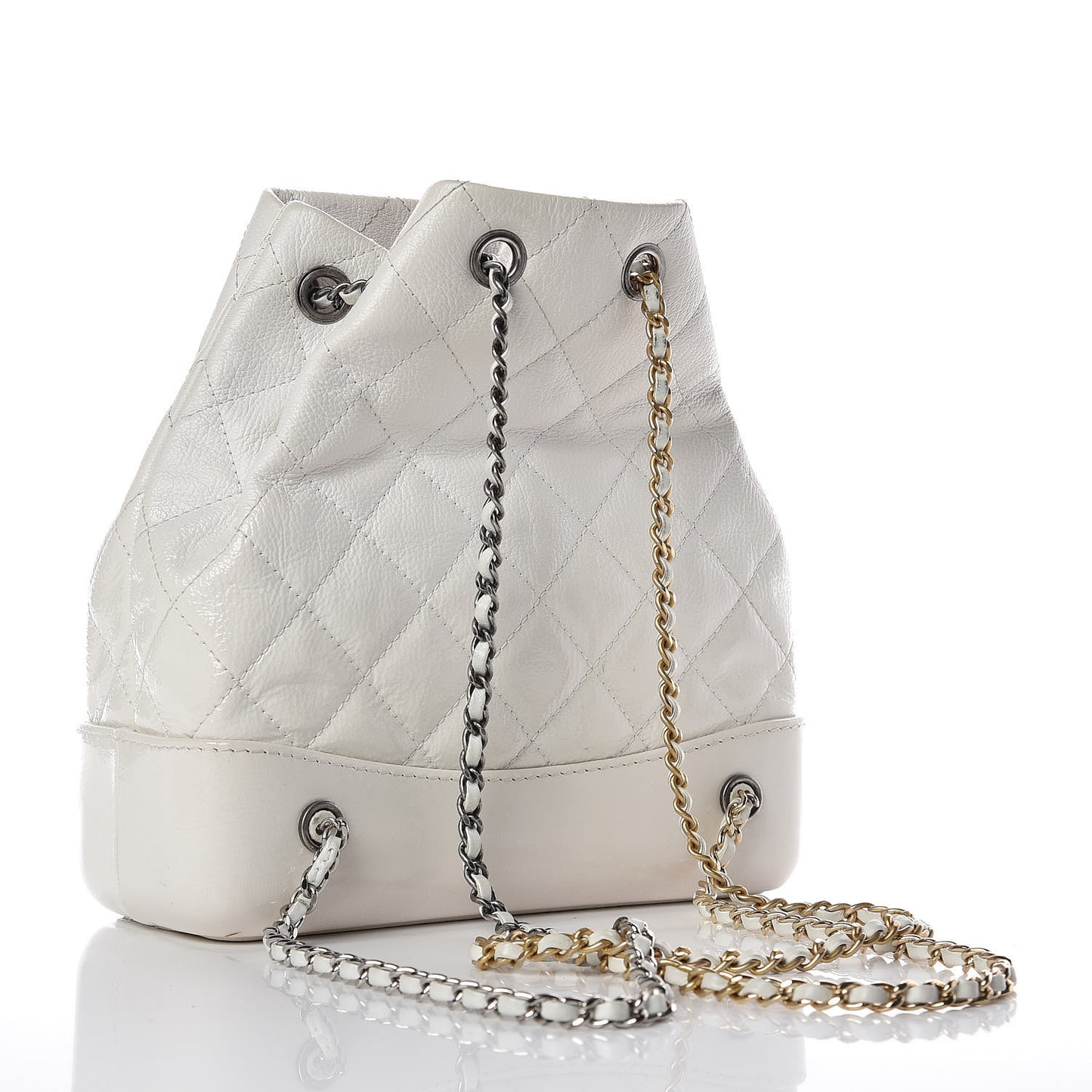 Patent Goatskin Quilted Small Gabrielle Backpack White
