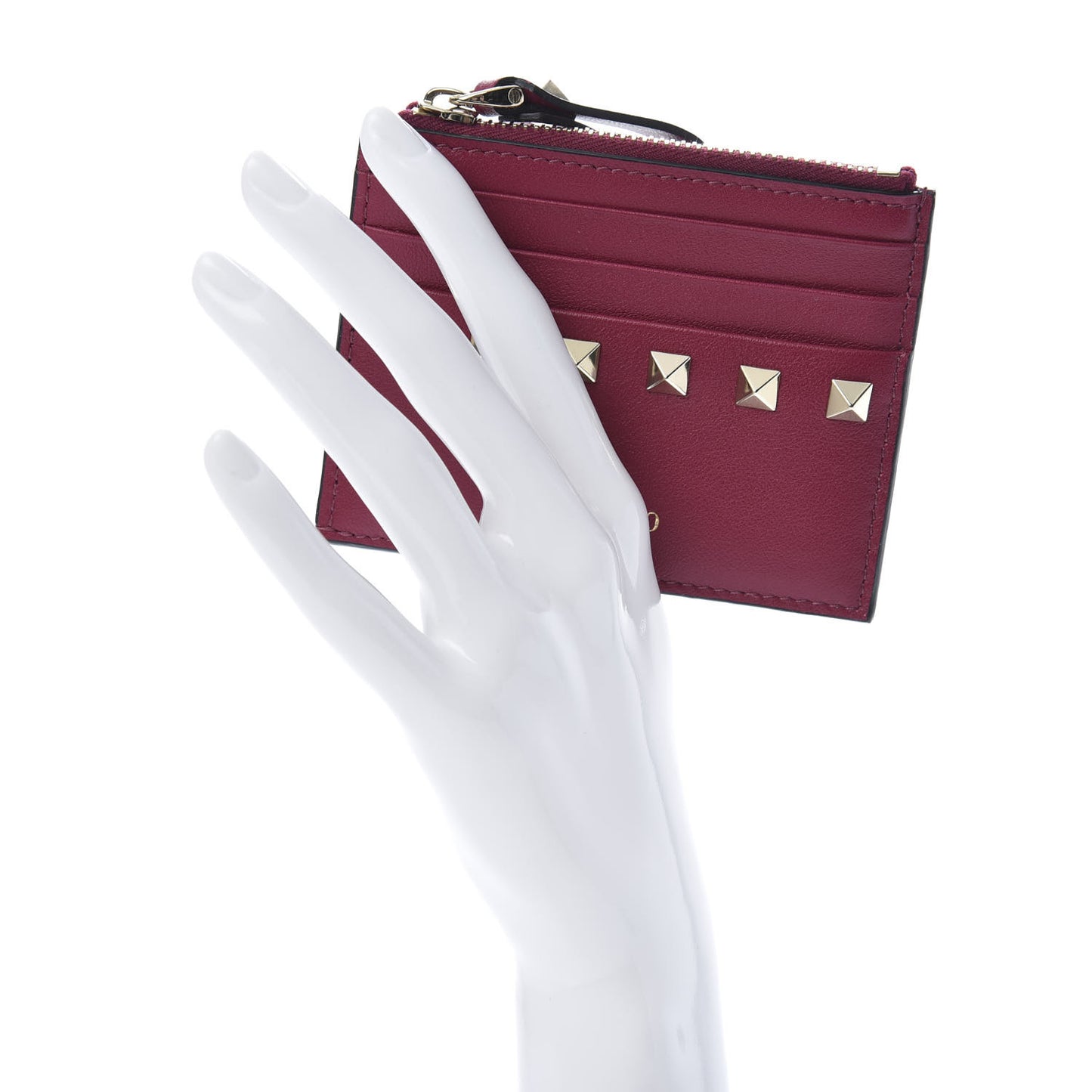 Calfskin Rockstud Coin Case Card Holder Fuchsia