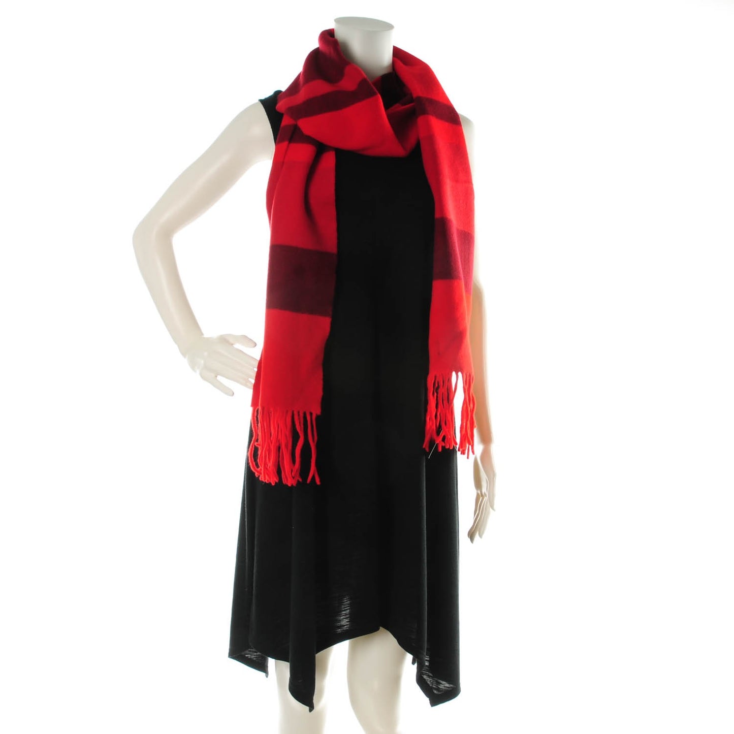 Merino Wool Cashmere Check Scarf Red
