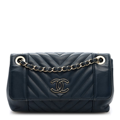 Chanel Calfskin Quilted Medium Daily Chevron Flap Navy Blue 1 of 10