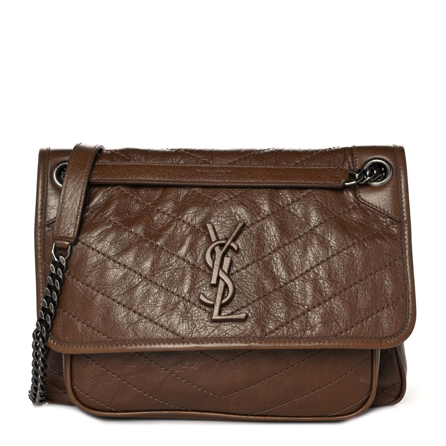 Saint Laurent Crinkled Calfskin Matelasse Monogram Medium Niki Chain Satchel Tan Brown 1 of 10