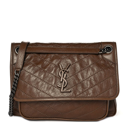 Saint Laurent Crinkled Calfskin Matelasse Monogram Medium Niki Chain Satchel Tan Brown 1 of 10