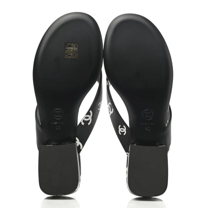 Chanel Lambskin Printed CC Thong Sandals 40 Black White 5 of 8