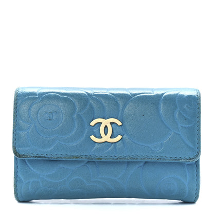 Chanel Lambskin Camellia Embossed Flap Card Holder Blue 1 of 13