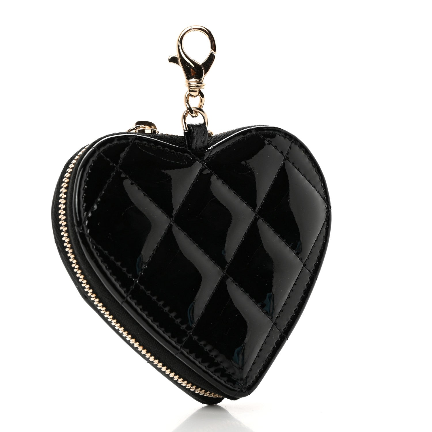 Chanel Patent Quilted Heart Zipped Coin Purse Black 3 of 8