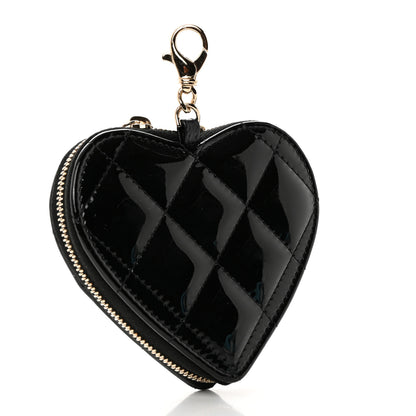 Chanel Patent Quilted Heart Zipped Coin Purse Black 3 of 8