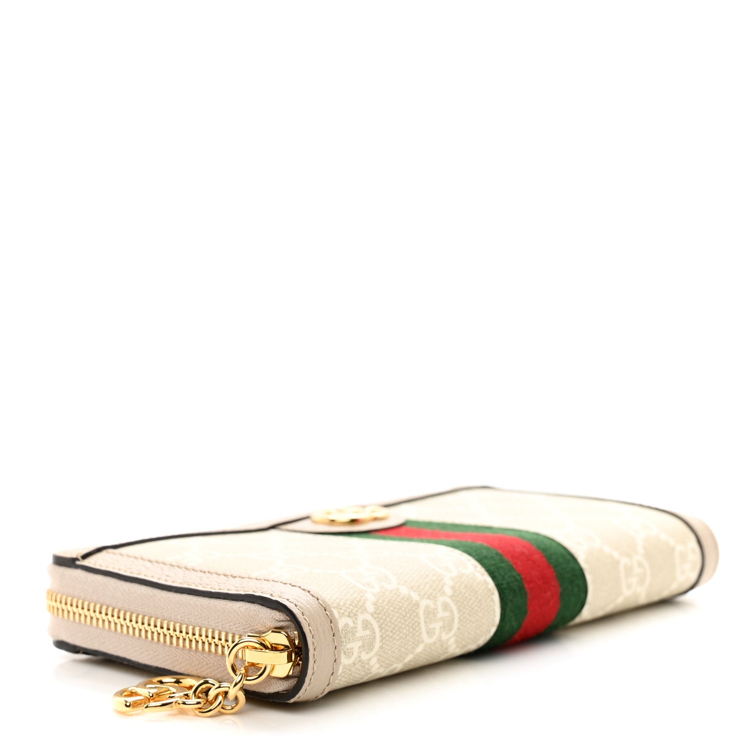 Gucci GG Supreme Monogram Textured Dollar Calfskin Web Ophidia Zip Around Wallet Beige Mystic White Oatmeal 4 of 7