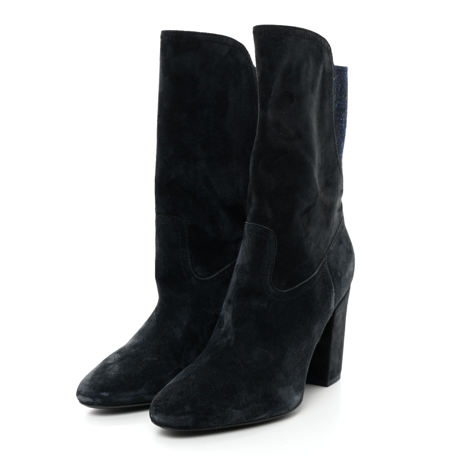 Chanel Suede Calfskin Fabric Short Boots 41 Blue 3 of 8