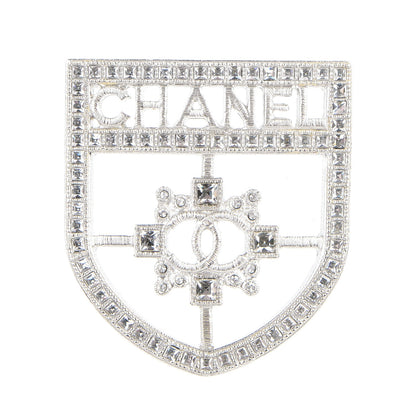 Chanel Swarovski Baguette Crystal CC Shield Brooch Silver 1 of 4