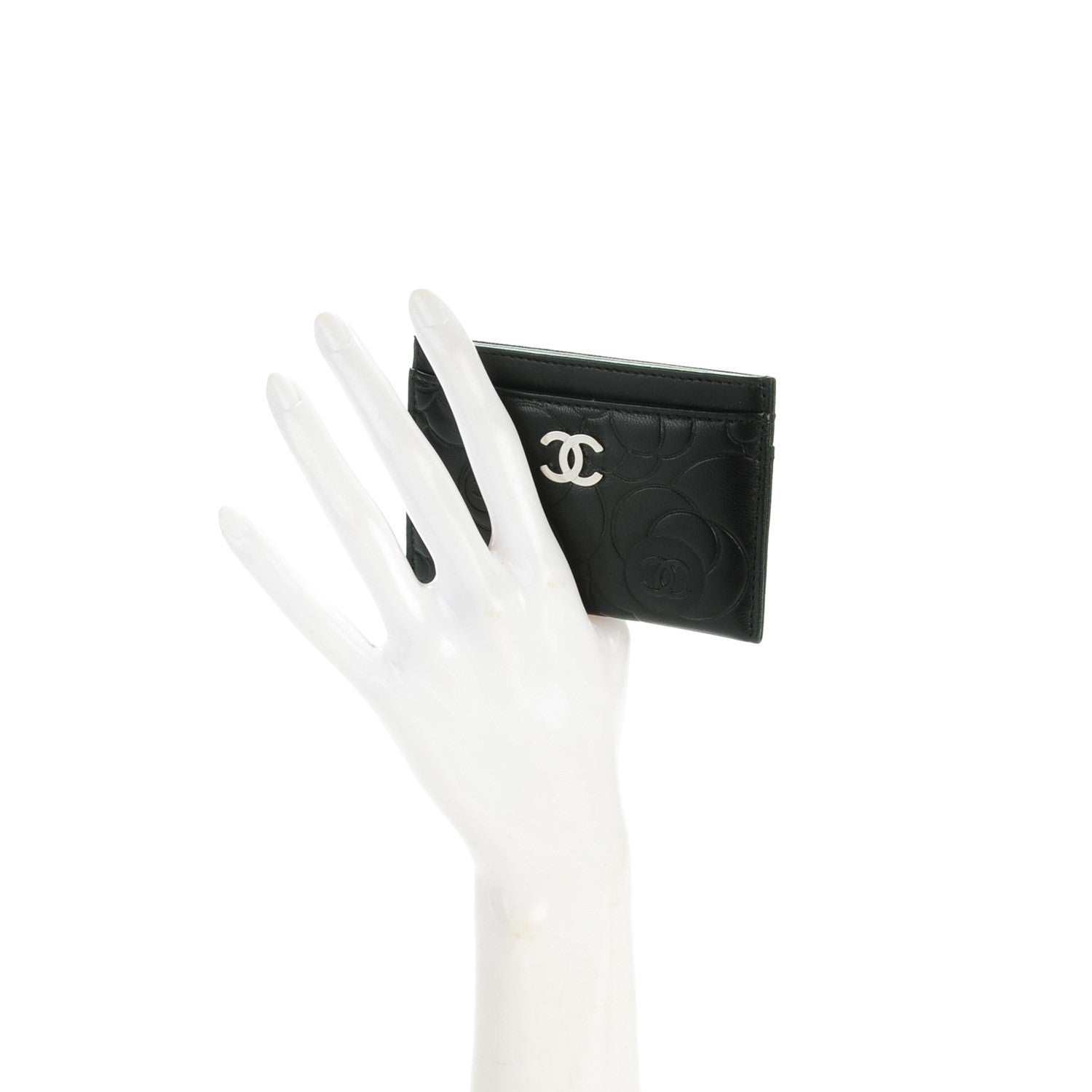 Chanel Lambskin Camellia Embossed Card Holder Black 2 of 8