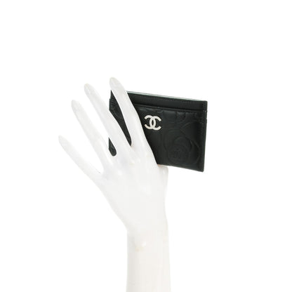 Chanel Lambskin Camellia Embossed Card Holder Black 2 of 8