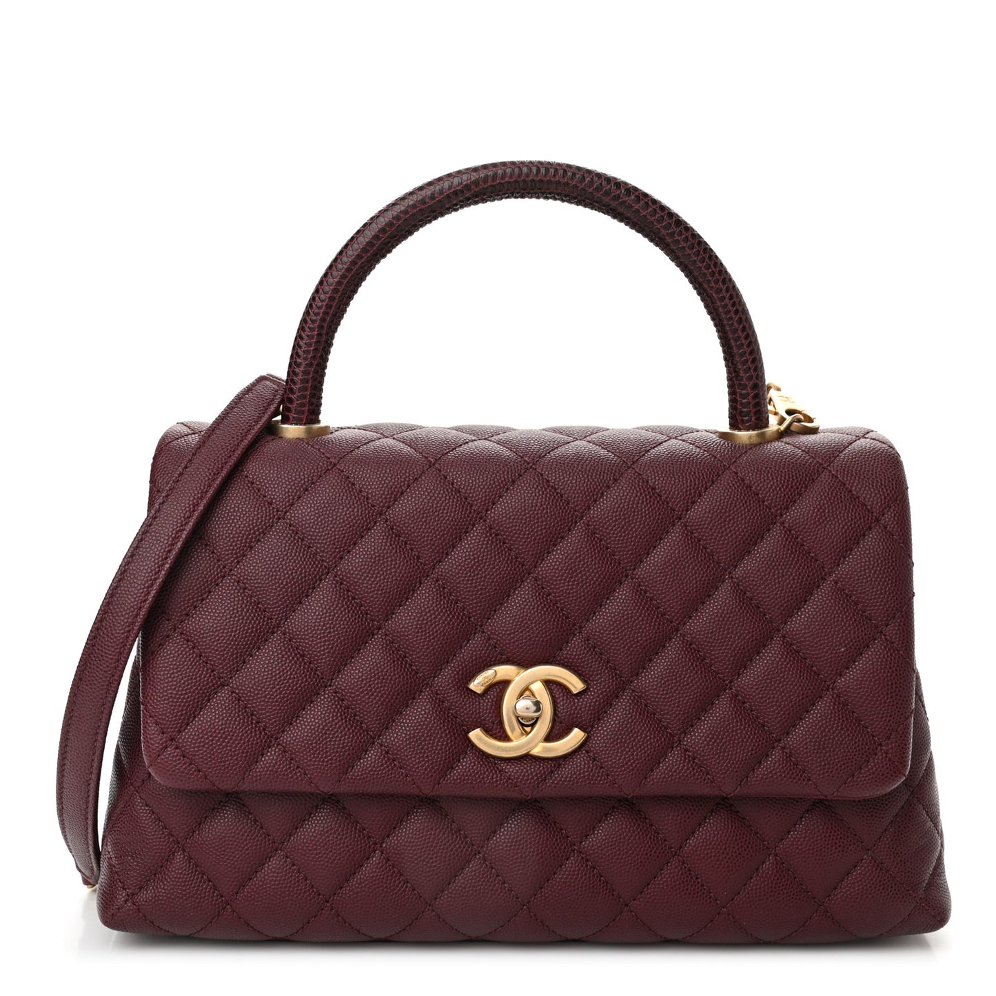 Caviar Lizard Quilted Small Coco Handle Flap Burgundy