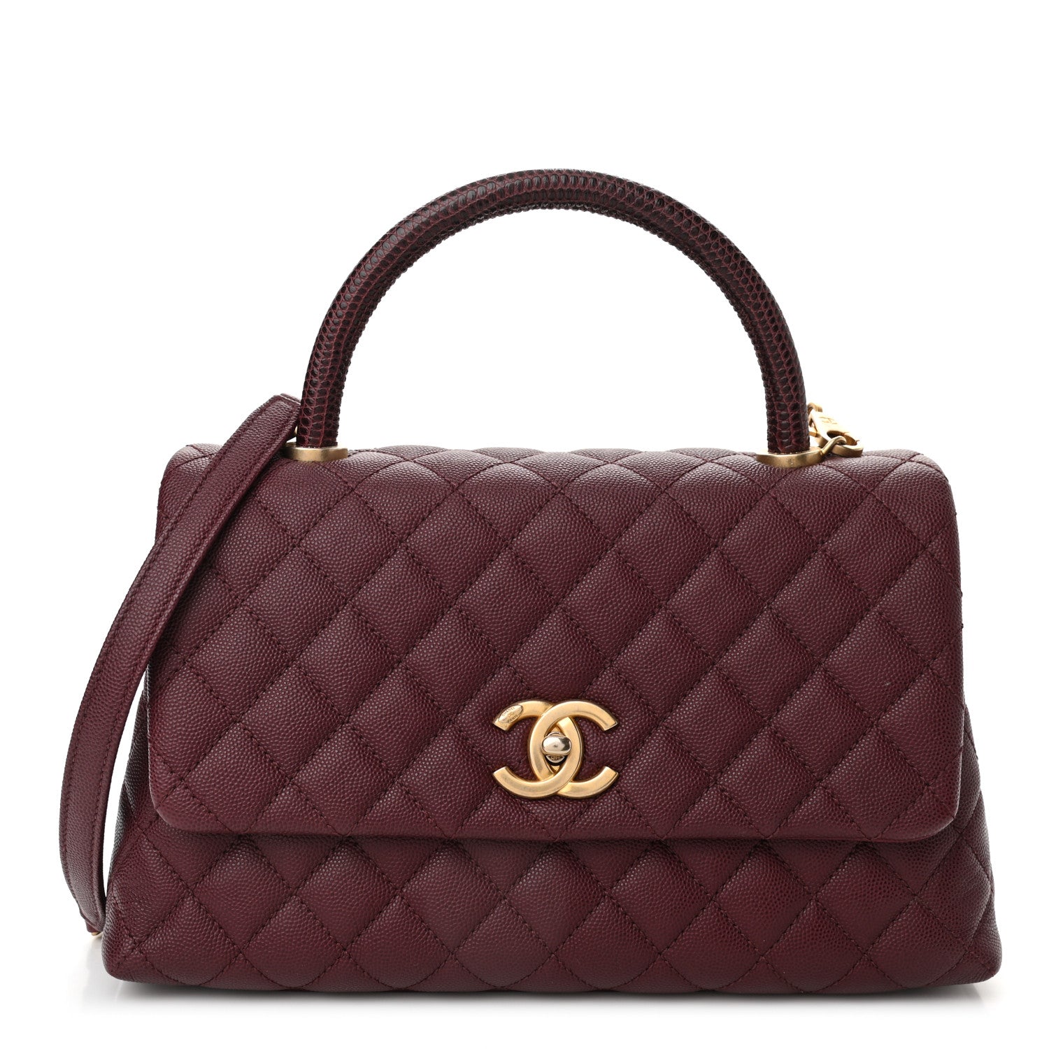 Chanel Caviar Lizard Quilted Small Coco Handle Flap Burgundy 1 of 10