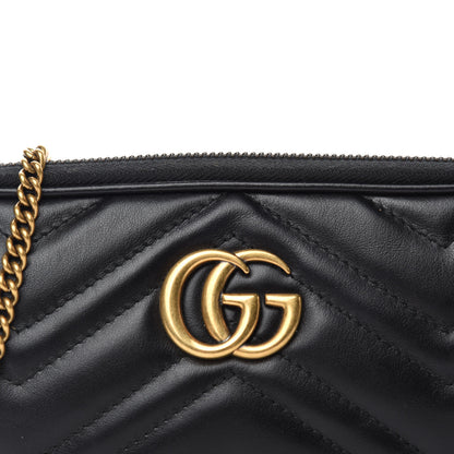 Gucci Calfskin Matelasse Mini GG Marmont Chain Crossbody Bag Black 9 of 13