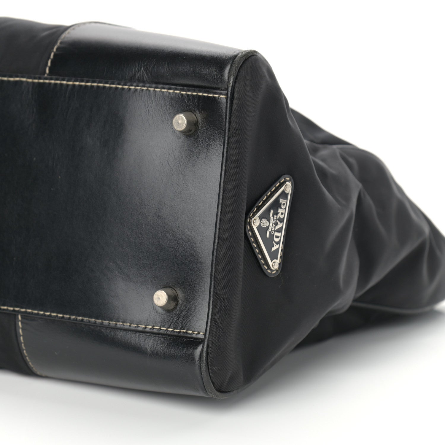 Prada Calfskin Nylon Buckle Shoulder Bag Black 9 of 14