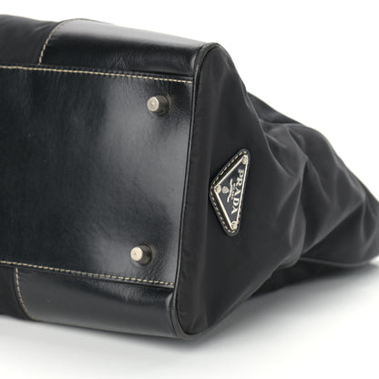 Prada Calfskin Nylon Buckle Shoulder Bag Black 9 of 14