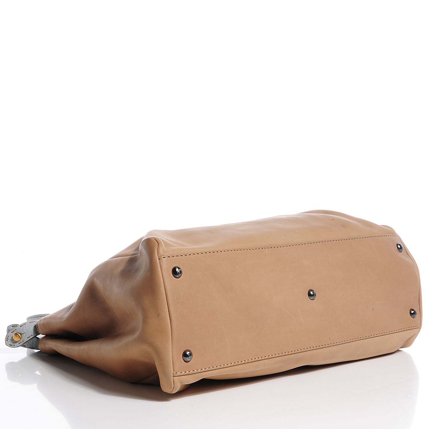 Fendi Vitello Saddle Cuoio Romano Selleria Large Peekaboo Iconic Satchel Fango Acqua 7 of 13
