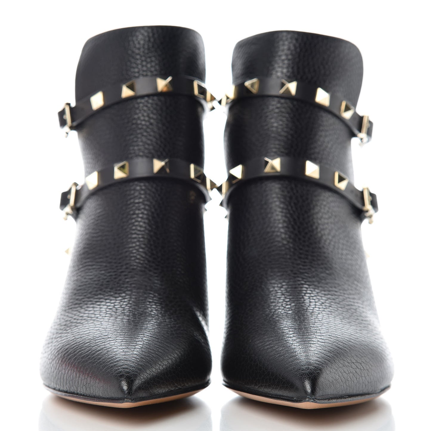 Grained Calfskin Rockstud Double Buckle 65mm Ankle Boots 39.5 Black