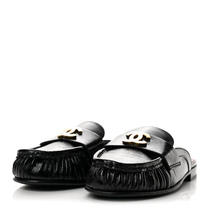 Chanel Shiny Crumpled Lambskin CC Mules 36 Black 4 of 11