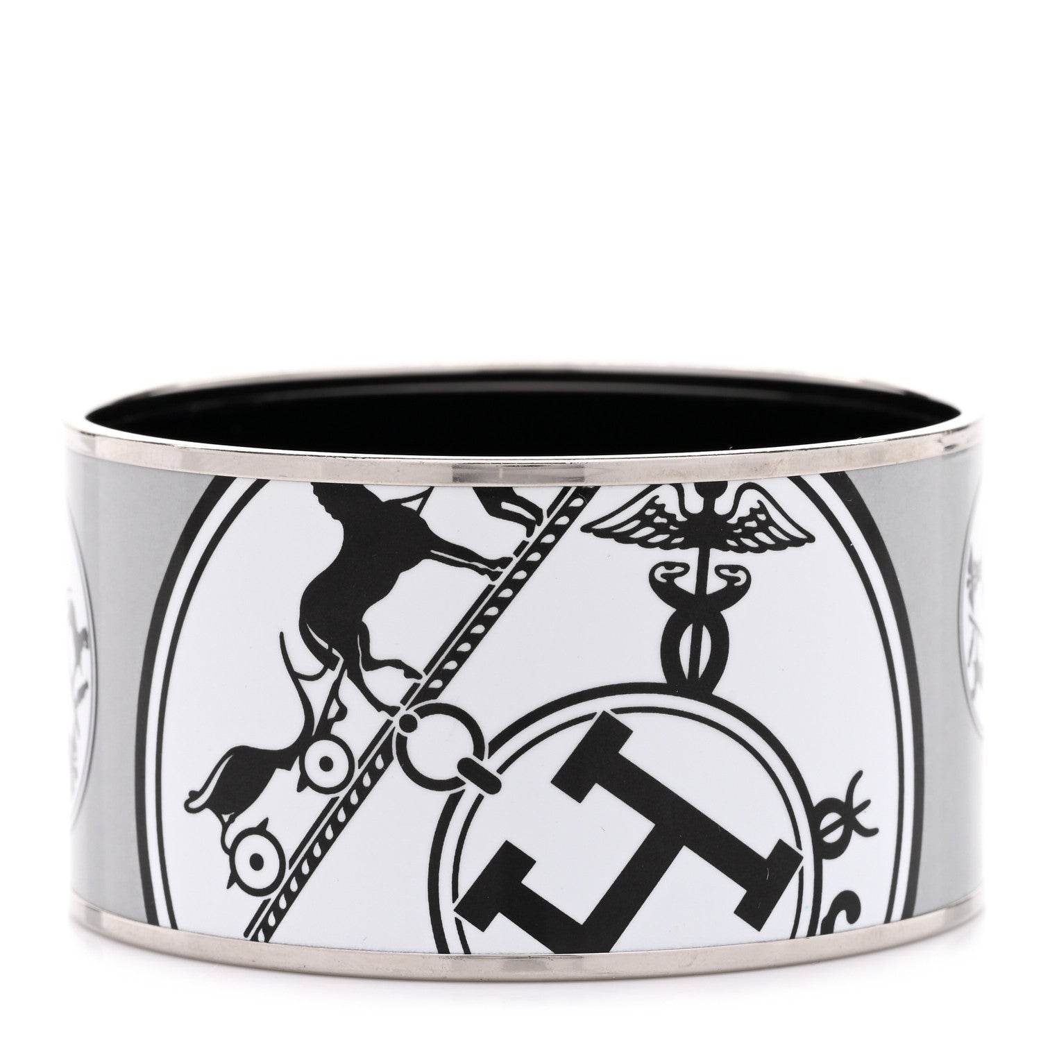 Hermes Enamel Printed Ex Libris Extra Wide Bracelet 62 Black 1 of 5